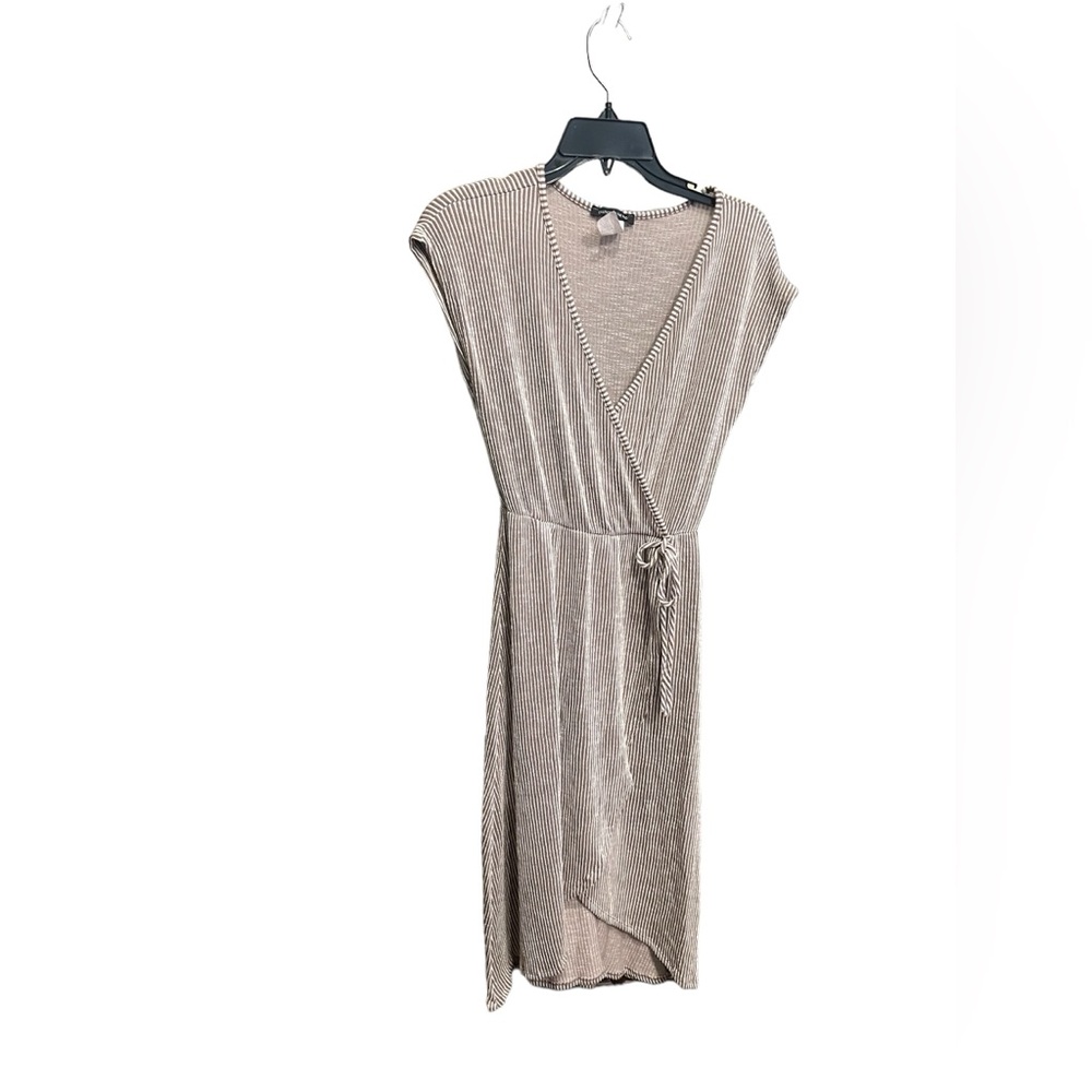 Brown and Cream Stripe Wrap Dress